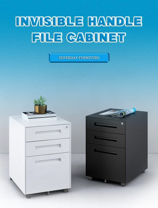 White 3-Drawer Locking File Cabinet on Wheels
