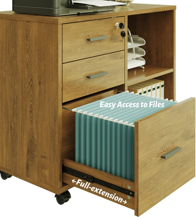 Mobile File Cabinet with Open Storage Shelf