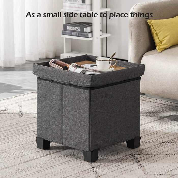 Small Grey Ottoman with Foldable Storage Footrest