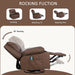 Leather Rocker Recliner Chair with Massage, Swivel, Drink Holders, Mocha