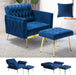 Adjustable Velvet Armchair with Ottoman, Blue