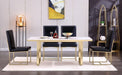 7-Piece Gold Dining Table Set with Black Leather Chairs