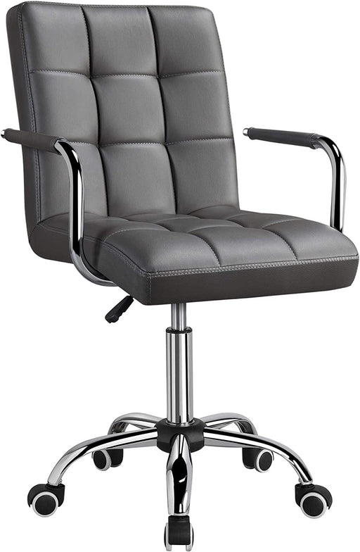 Grey Leather Office Chair with Armrests and Wheels