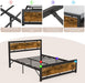 Industrial Metal Bed Frame, King Size with Wooden Headboard