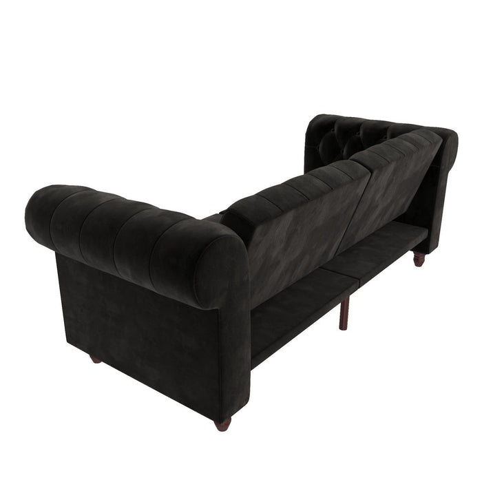 Black Velvet Chesterfield Coil Sofa Futon