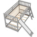 Grey Low Twin Bunk Bed with Slide and Ladder