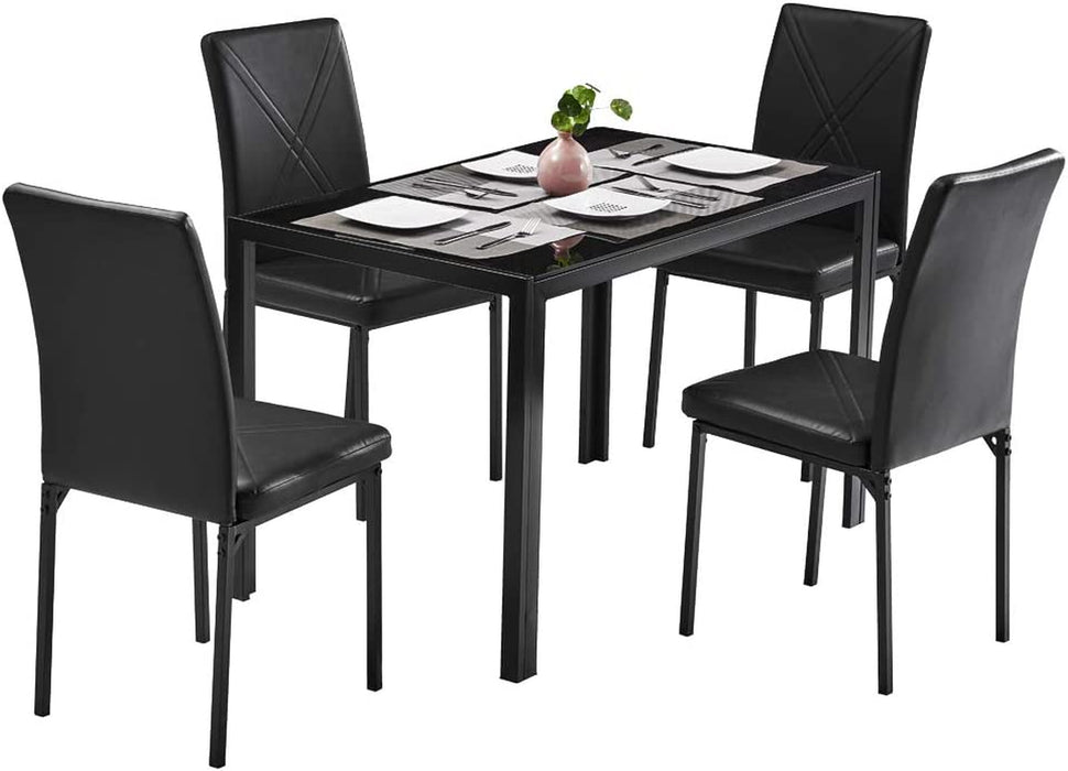 Dining Table Set for 4, Kitchen, Dining Room, Modern Dining Set with Glass Tabletop