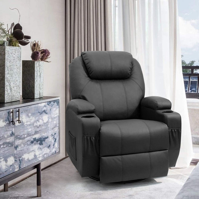 Massage Recliner Chair, Heated, PU Leather, Ergonomic, Black