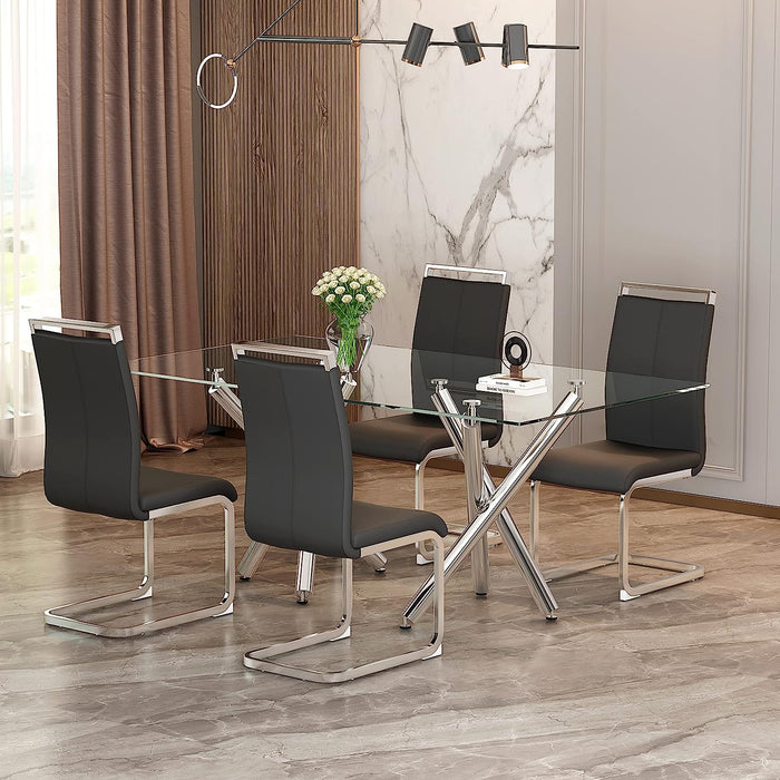 Black Metal Dining Chairs Set of 4 with Faux Leather Padded Seat