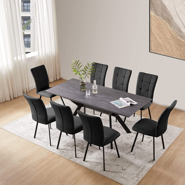 Extendable Dining Room Table Set for 6-8 People, Black