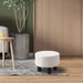 Beige Upholstered Ottoman with Wood Legs