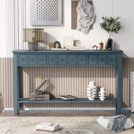Rustic Navy Console Table with Storage Drawers
