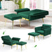 2 Pieces Velvet Sofa Set with Adjustable Armrest and Backrest, 70” Convertible Futon Sofa Bed & Mordern Accent Chair with Ottoman for Living Room, Bedroom, Green