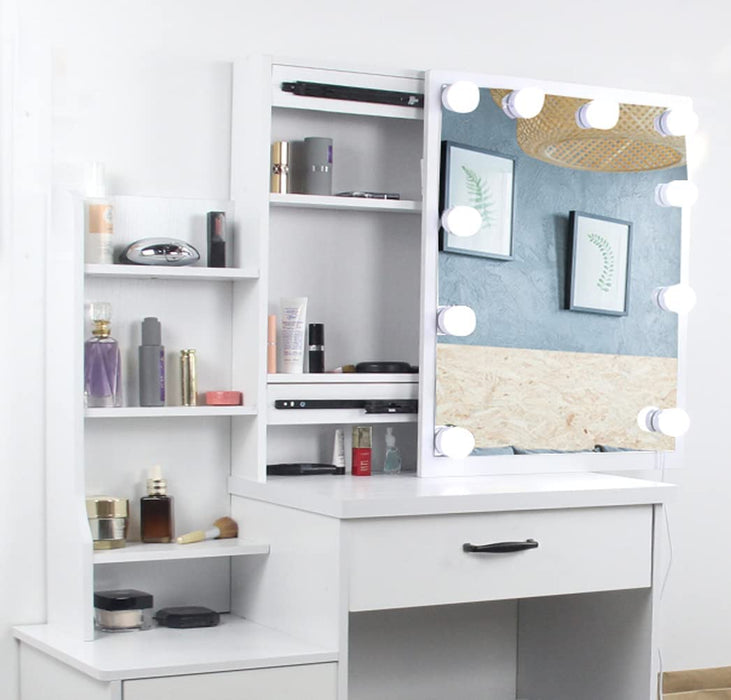 White Makeup Vanity Table Set with Lighted Bulbs