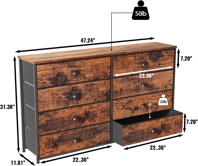 Rustic Brown 8-Drawer Chest of Drawers with Fabric Drawers