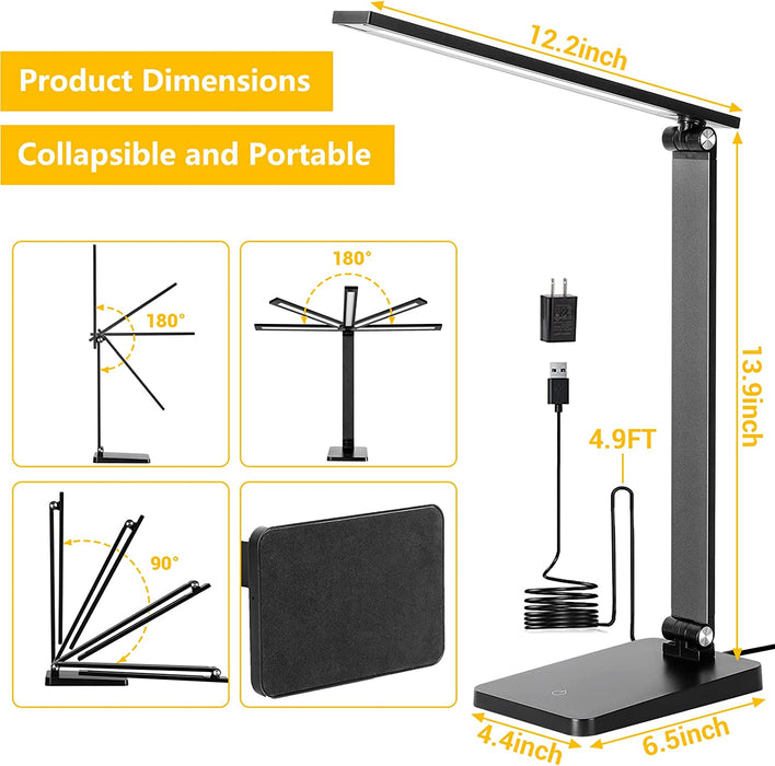 Black USB Desk Lamp with 3 Dimmable Levels