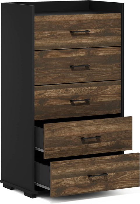 Columbia Walnut/Black 5-Drawer Chest