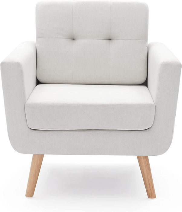 Beige Mid Century Accent Chair with Tufted Upholstery