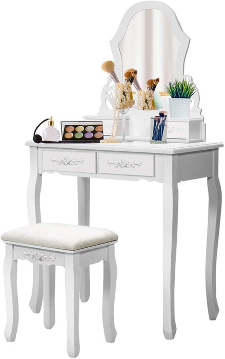 Wooden Dressing Table with Padded Stool Seat