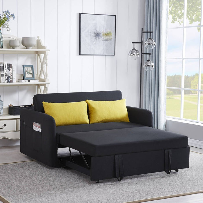 Convertible Loveseat with Pull Out Bed - Black