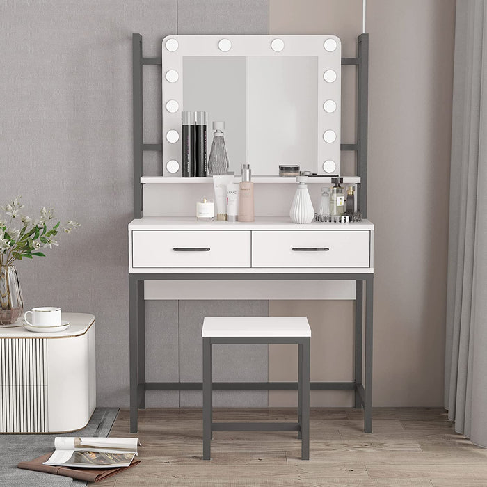 White Makeup Vanity Desk with Lighted Mirror