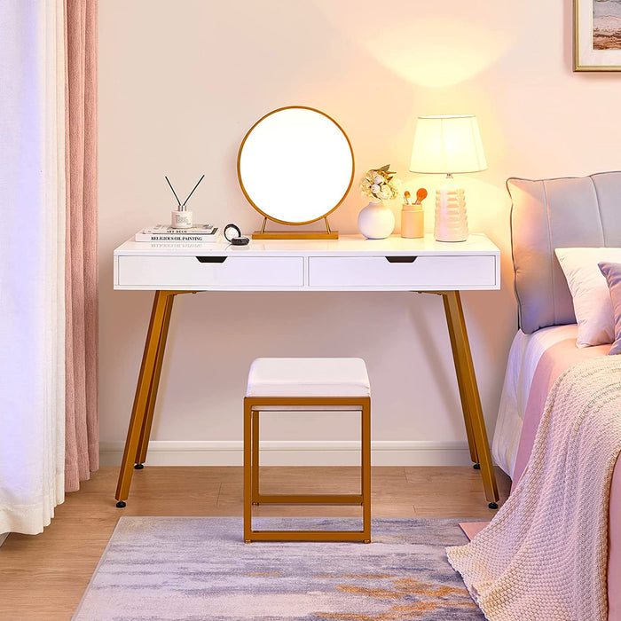 Glossy White Makeup Desk with 2 Drawers