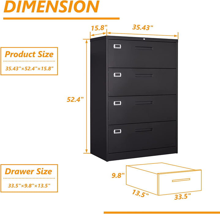 4-Drawer Metal File Cabinet with Lock