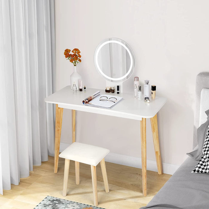 Makeup Vanity Desk with Lighted Mirror - White
