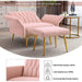 Pink Velvet Chair with Ottoman and Armrests