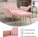 Pink Velvet Chair with Ottoman and Armrests