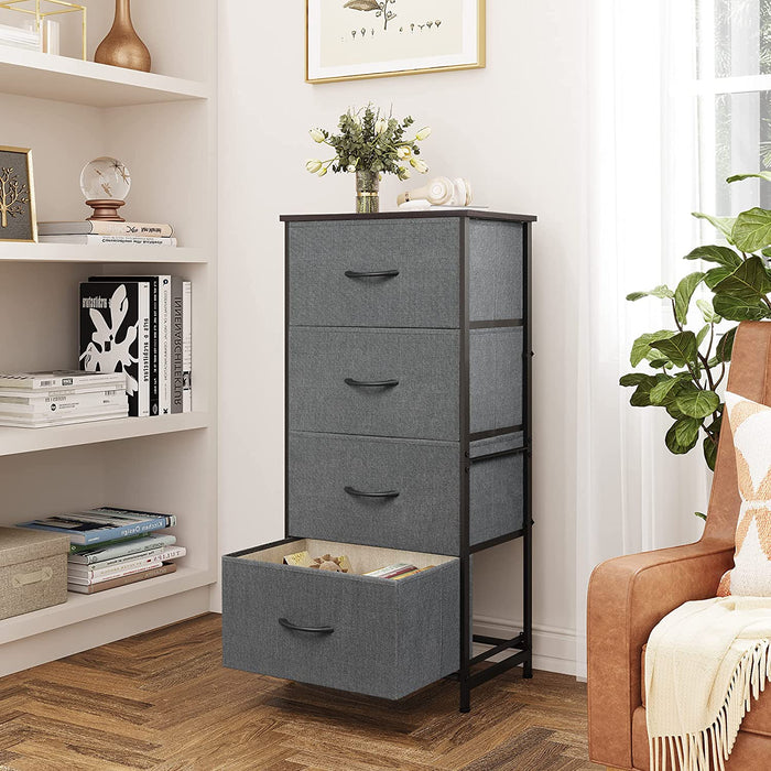 Dark Grey 4-Drawer Fabric Dresser with Wood Top