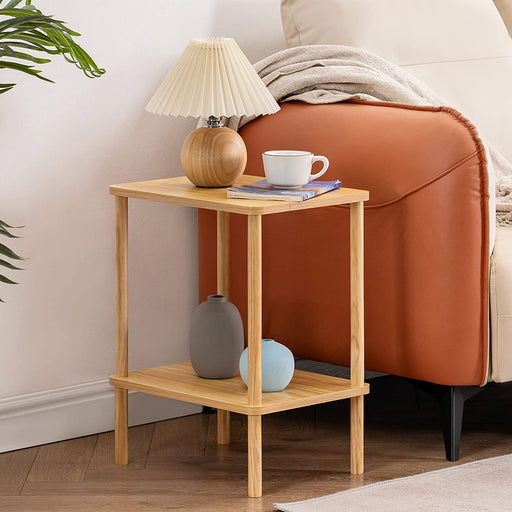 Natural Boho 2-Tier End Table with Storage Shelf
