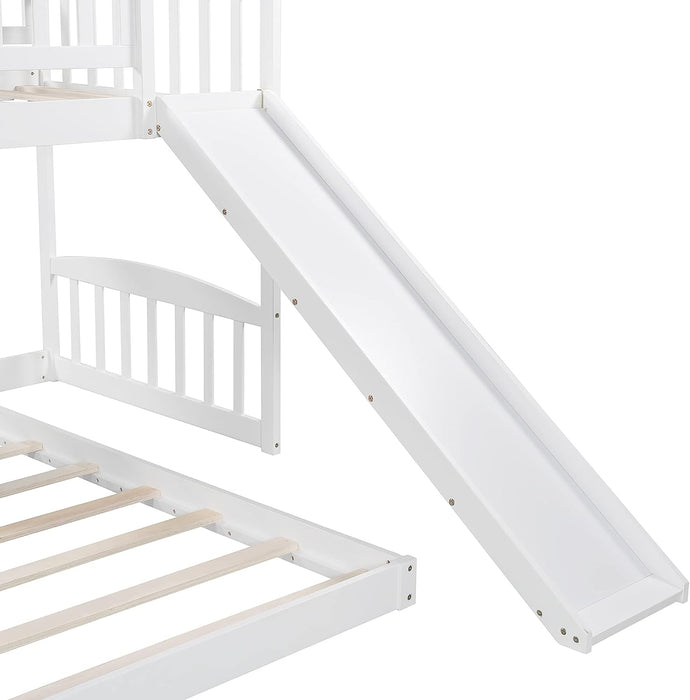 Wooden Low Twin over Twin Bunk Bed with Slide