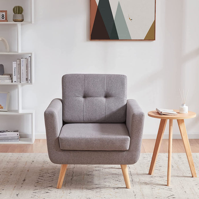 Mid Century Modern Linen Armchair in Stone Grey