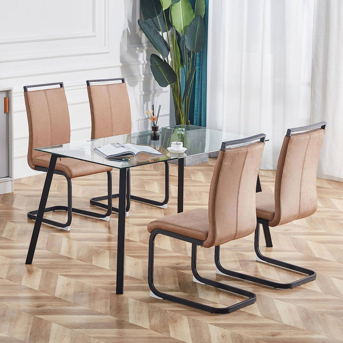 Brown Leathaire Padded High Back Dining Chairs Set of 4