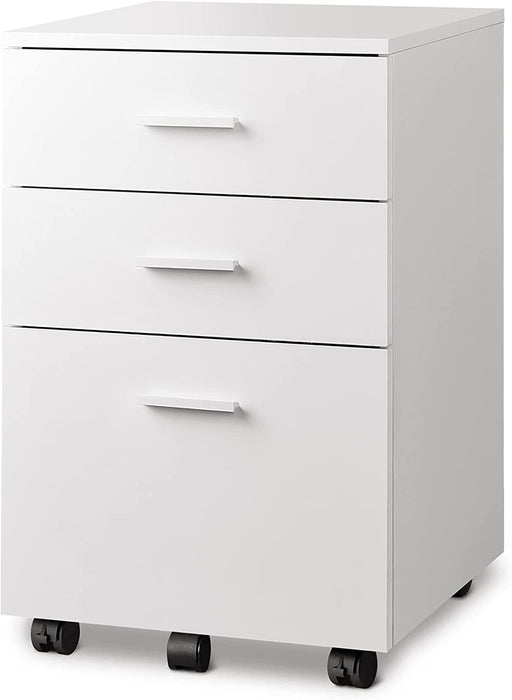 White Rolling File Cabinet with 3 Drawers