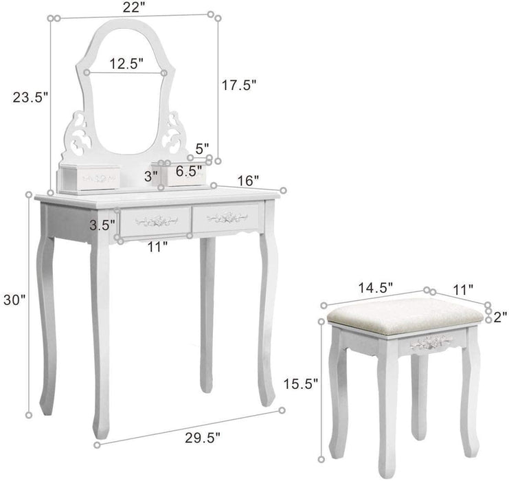 Wooden Dressing Table with Padded Stool Seat