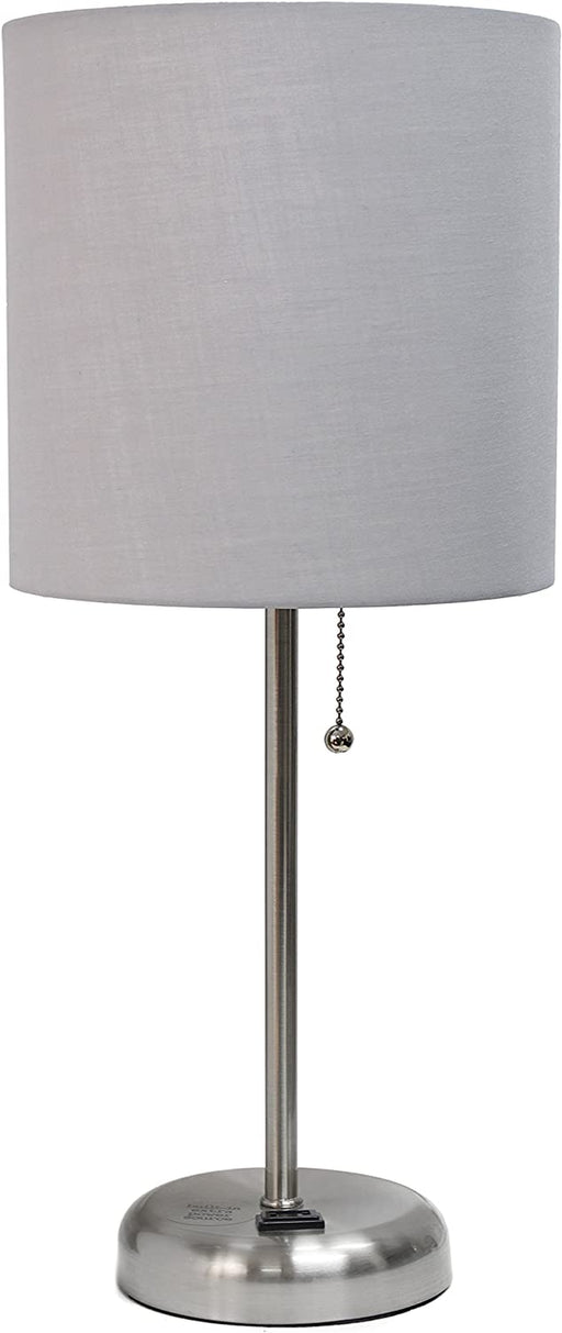 Stick Charging Outlet Table Lamp with Brushed Steel Base
