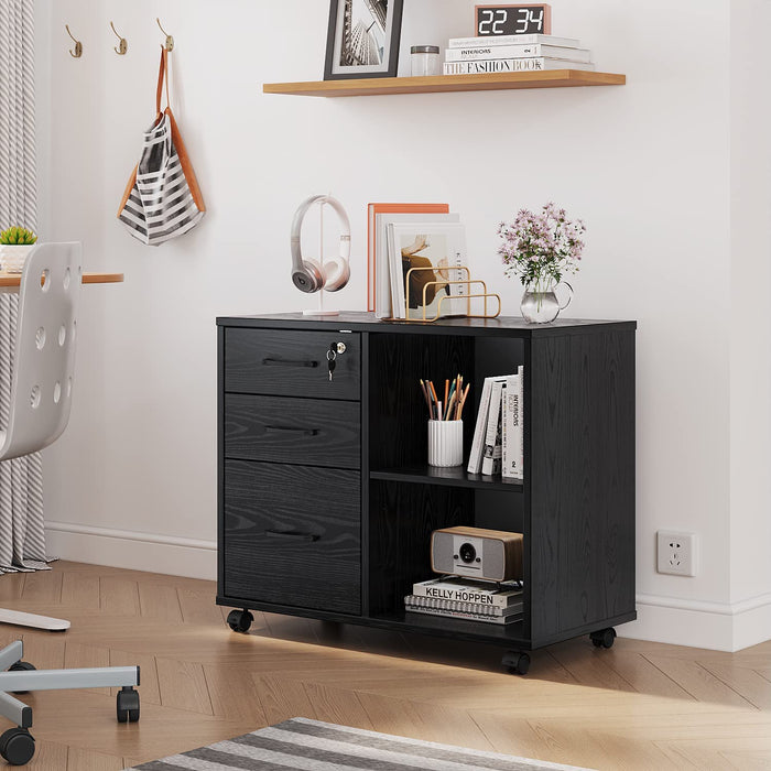 Mobile File Cabinet with Open Storage Shelf