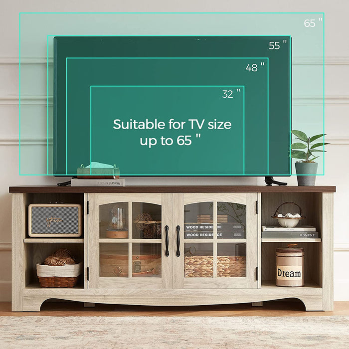 65-Inch TV Stand with Glass Door Storage Cabinet