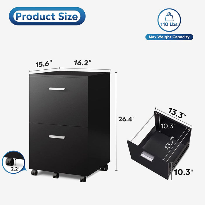 Black Wood File Cabinet with Mobile Printer Stand