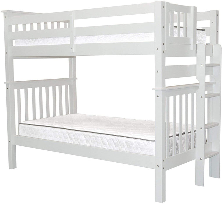 Tall Mission Style Twin Bunk Bed W/ Ladder, White