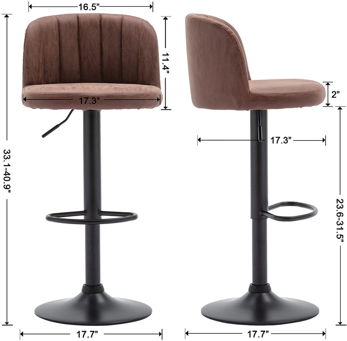 Brown Faux Leather Adjustable Bar Stools, Set of 2