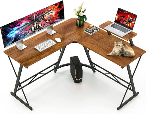 Vintage L-Shaped Gaming Desk with Monitor Stand