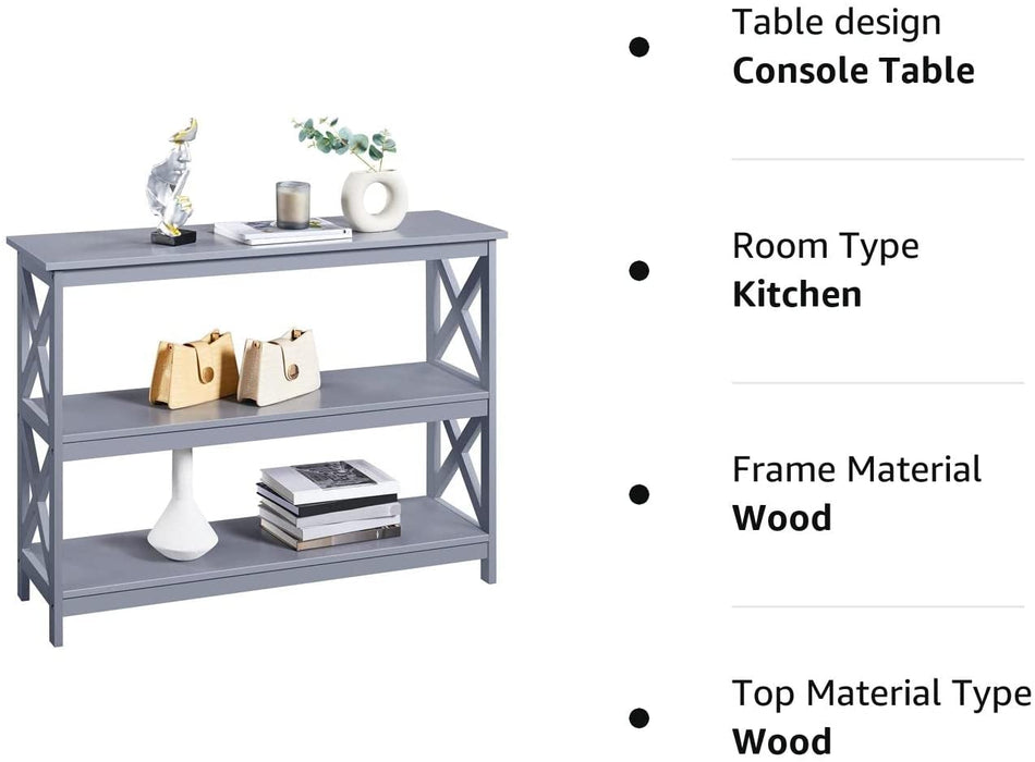 Gray 3-Tier Console Table with Storage Shelves