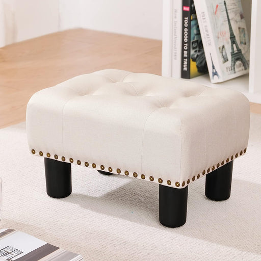 Beige Tufted Foot Stool with Non-Slip Pads