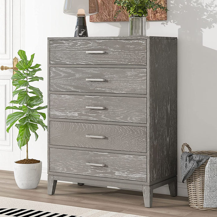 Grey Grain Wooden Storage Cabinet with 6 Drawers