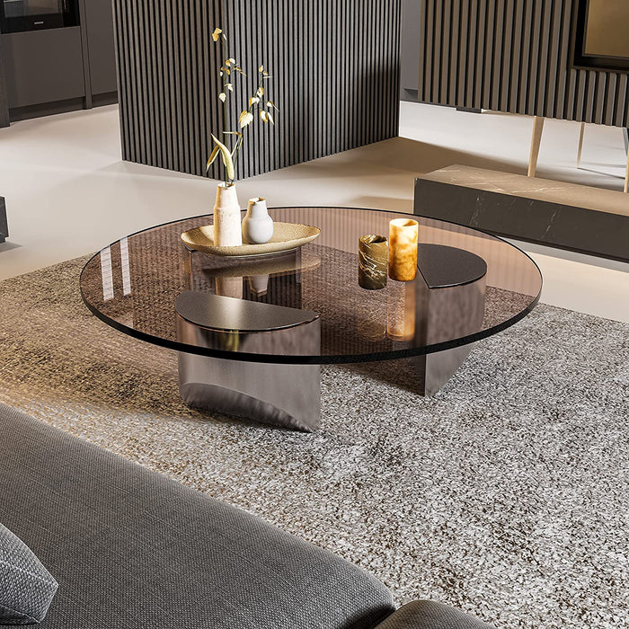 Modern Glass Coffee Table with Polished Steel Legs