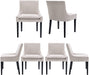 Set of 6 Beige Corduroy Dining Chairs with Wood Legs