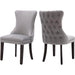 Set of 2 Light Gray Velvet Tufted Wingback Dining Side Chairs, Nailhead, Solid Wood Legs